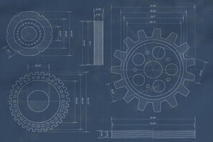Metal component design blueprint showing powder metallurgy part geometry 