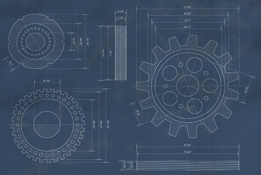 Metal component design blueprint showing powder metallurgy part geometry 